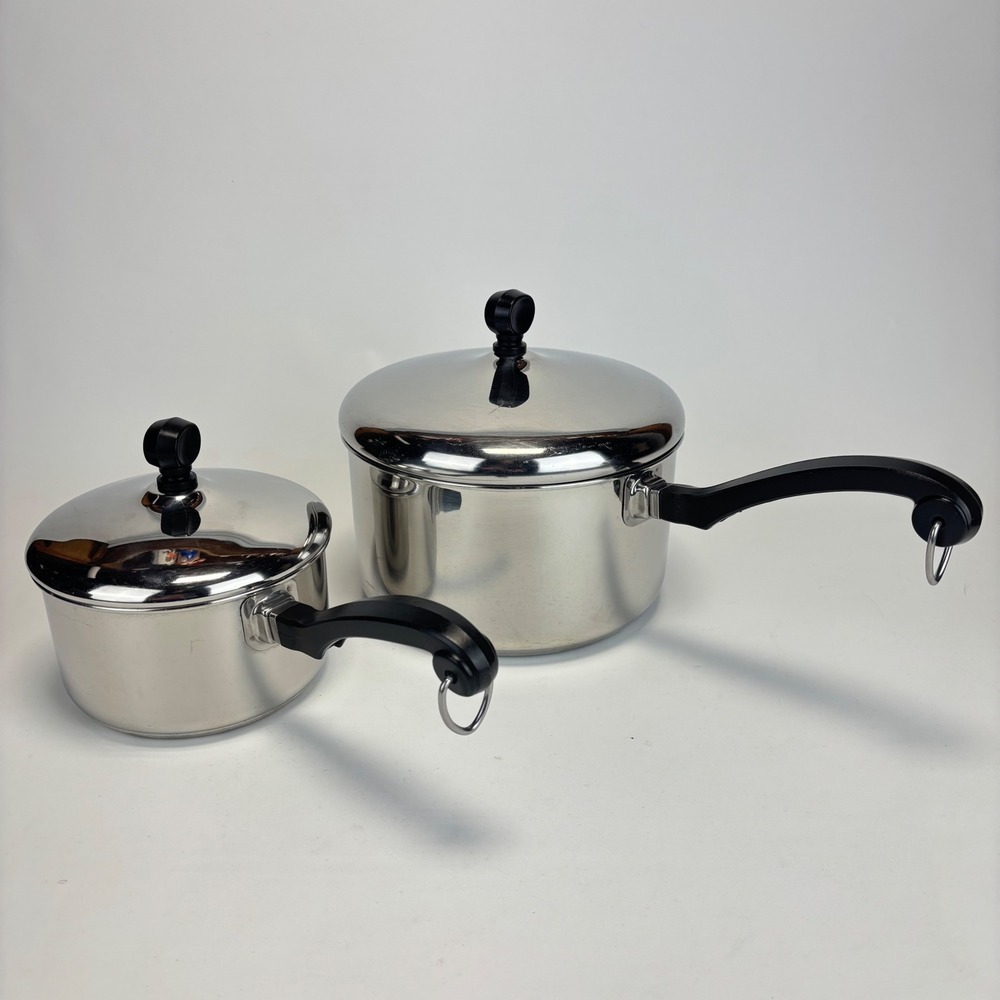 Farberware Saucepan Set 1qt 3qt Silver Stainless Steel Aluminum Clad Vintage USA